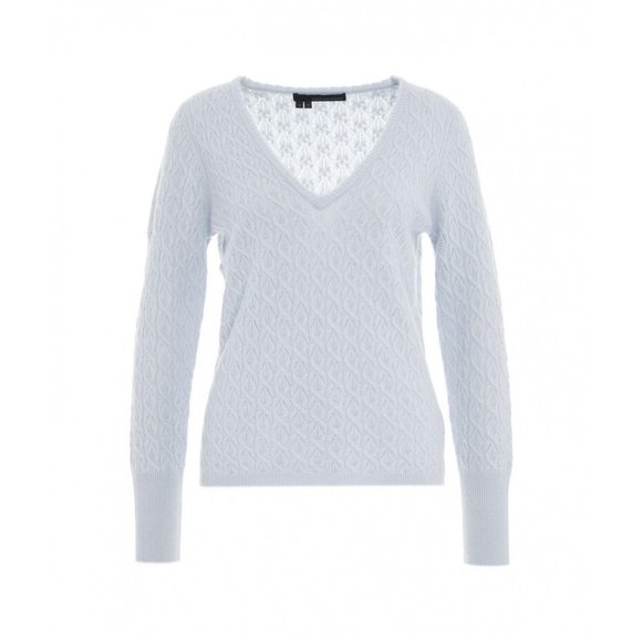 360 Cashmere V-neck Cable Knit Pointelle Sweater Sky Blue Size XS NEW NWT - Picture 1 of 10